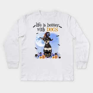 Chihuahua Witch Hat Life Is Better With Dogs Halloween Kids Long Sleeve T-Shirt